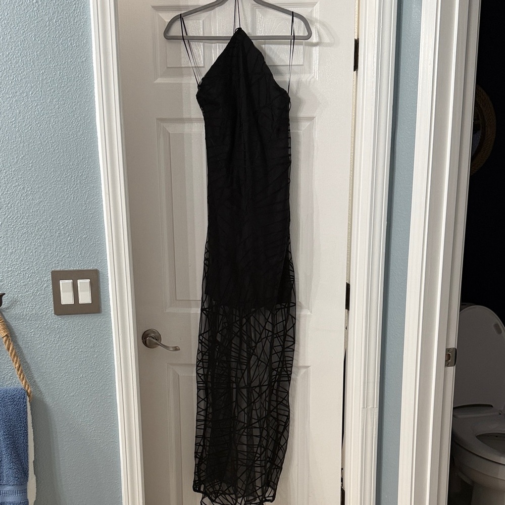 Zara Black One-Shoulder Dress with Sheer Overlay